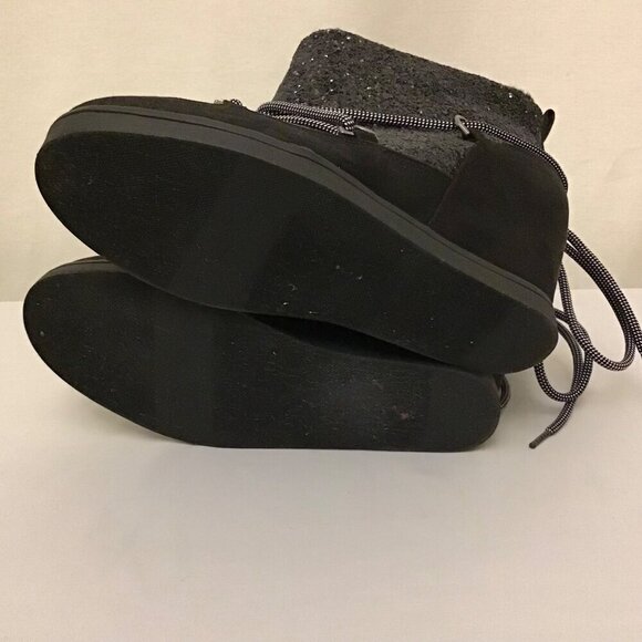 Juicy Couture 8.5 Women’s Glitter Suede Wedge Ankle Boots Black Faux Fur Lined - Picture 7 of 11